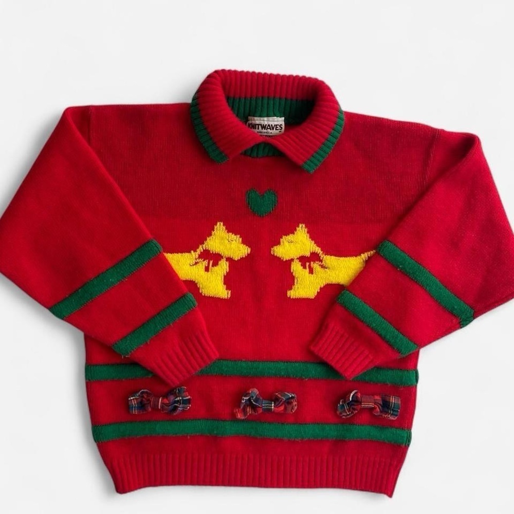 Vintage red puppy dog sweater w/bows